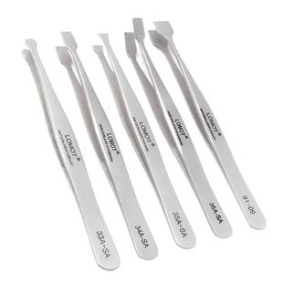 LOMOT不锈钢平头镊子扁头集邮票镊子斜铲圆头珠宝 拔胡须眉毛夹子