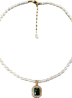 复古祖母绿宝石珍珠项链耳环礼物