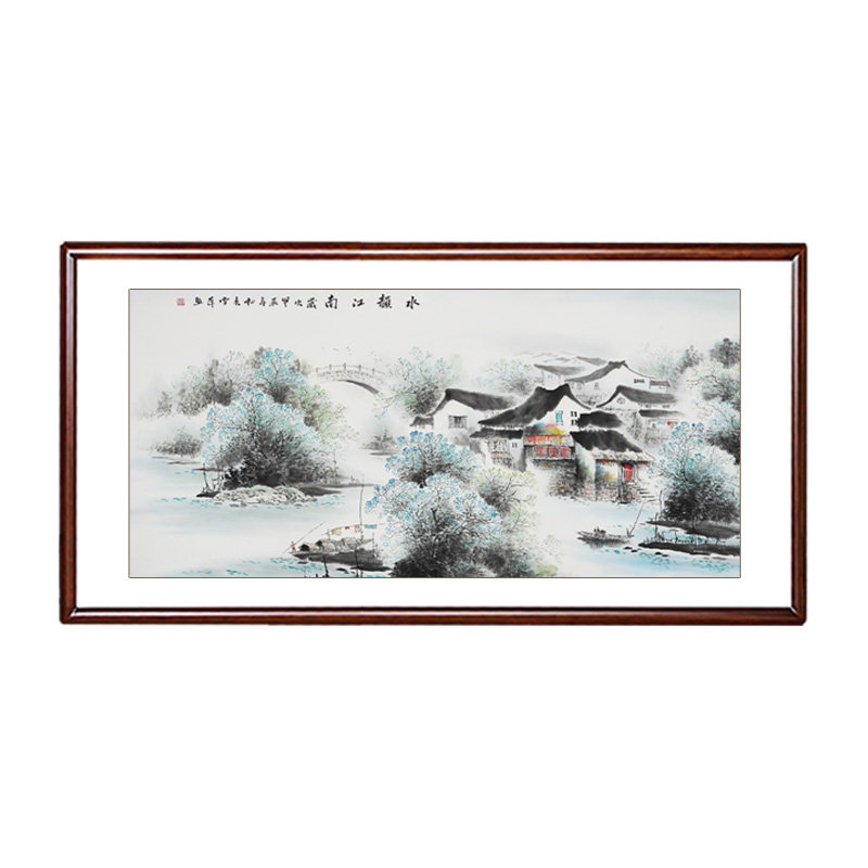 水墨画手绘江南水乡客厅新中式沙发背景墙风景画国画茶室装饰挂画