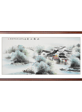 水墨画手绘江南水乡客厅新中式沙发背景墙风景画国画茶室装饰挂画