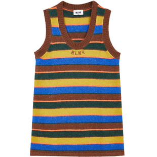 MLMR春夏新款多巴胺穿搭女装长裙背带裙针织撞色条纹复古连衣裙