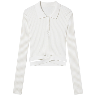 【杨幂同款】Miss Sixty25夏新款针织衫Polo领修身露脐上衣毛衣