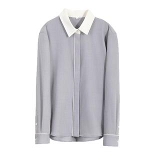 OFFIY-高知姐姐 内敛灰职业高级撞色职业修身气质女衬衫26早春新