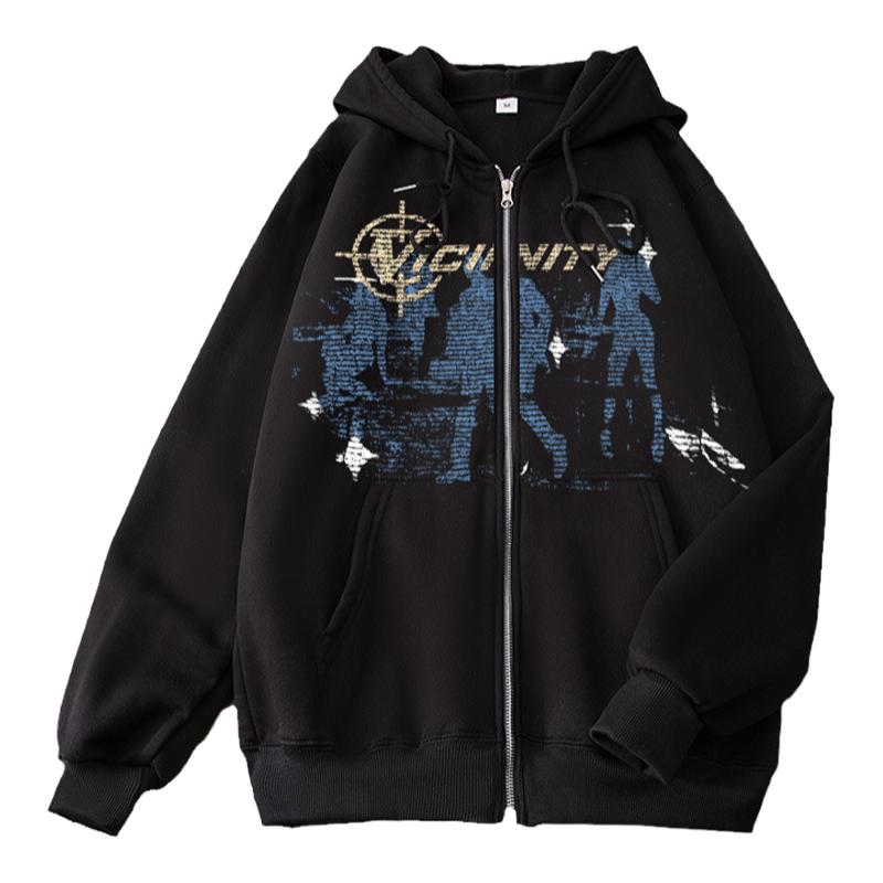 美式时尚VICINITY邻居系列印花拉链卫衣外套oversize hoodie zip