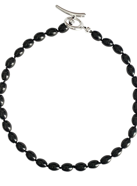 百搭气质黑玛瑙椭圆串珠OT扣项链