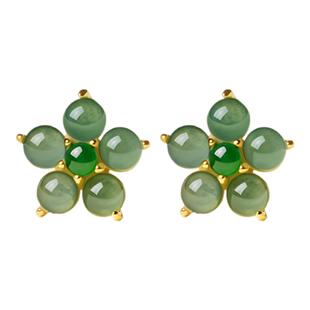 宫里上新翡翠耳钉女纯银花朵耳饰绿色耳环高级感三八妇女节礼物