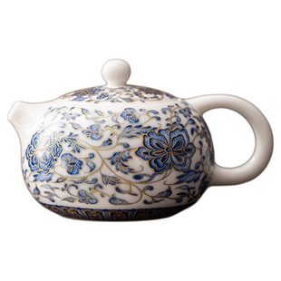 德化羊脂玉白瓷西施壶功夫茶具缠枝莲大号球孔过滤泡茶壶家用单壶