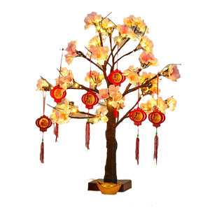 春节新年装饰桃花树发光灯笼金币树春节客厅桌面布置发财树摆件