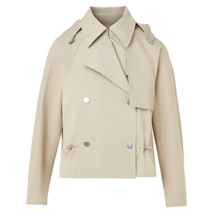 朗姿纯棉工装风卡其色风衣短款外套简约法式轻奢2026年春季新款