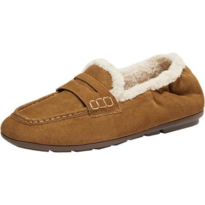 百思图2025冬季新款真皮加绒保暖毛毛乐福鞋舒适女单鞋UXE06DA5