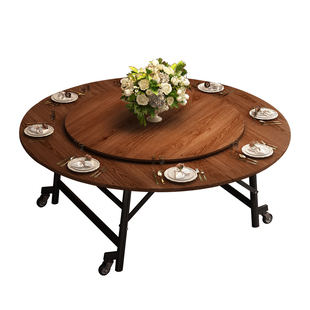 折叠餐桌家用新型可移动简易吃饭桌子1015人大圆桌带转盘圆形饭桌