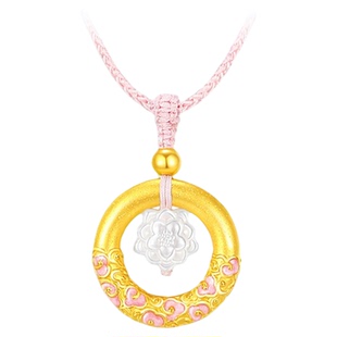 周大福SOINLOVE蜜粉金十里红妆好运莲莲平安扣黄金项链情人节礼物