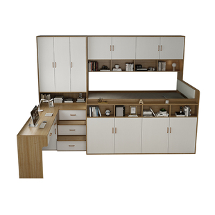 小户型上床下桌子衣柜组合收纳床高架床儿童床一体成人实木阁楼床