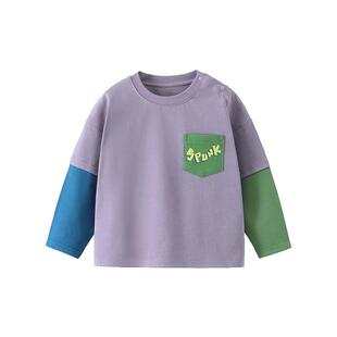 齐齐熊男童t恤长袖假两件春秋款儿童上衣男宝宝拼接体恤小童童装