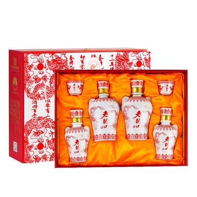 老龙口红花礼盒52度浓香白酒
