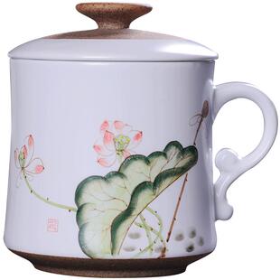 茶杯陶瓷家用带盖景德镇手绘过滤泡茶杯办公室水杯个人杯茶具定制