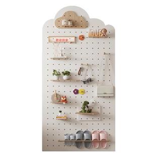 门后实木洞洞板置物架定制造型墙穿衣镜玄关墙面展示架挂衣架一体