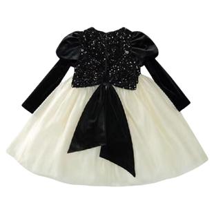 女童冬季2026新款春秋赫本风钢琴洋加绒厚保暖丝绒亮片公主连衣裙