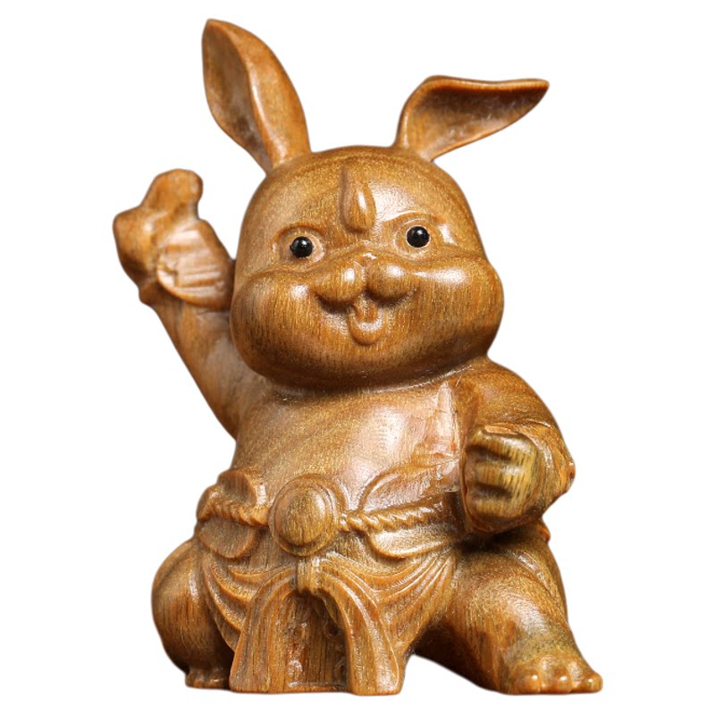 绿檀木雕刻功夫版十二生肖摆件