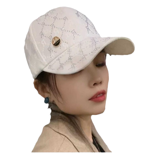 棒球帽子女夏季简约字母印花宽檐户外游玩遮阳防晒显脸小可扎马尾
