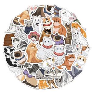 50张卡通图案不重复小清新猫咪贴纸表情包玩具橘猫白猫喵星人玩偶防水装饰汽车摩托车电瓶车水杯手机壳小画帖