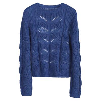 加厚手工毛衣手打镂空宽松马海毛