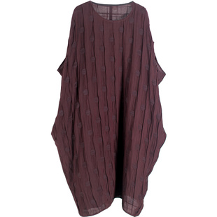 兮风品牌复古茧型高端连衣裙纯色提花绢纺丝大码藏肉禅意袍子夏款