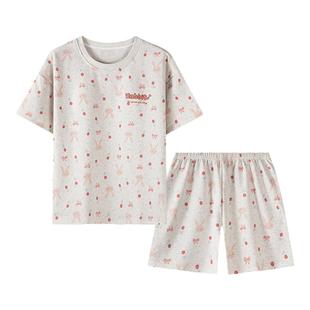 卡之恋夏天睡衣女士短袖短裤薄纯棉布料100全棉浅灰可外穿家居服