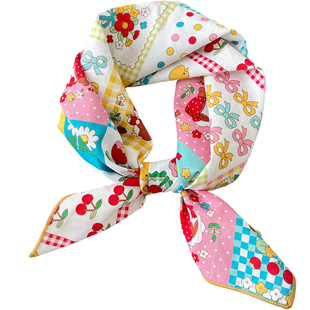 韩系可爱纯棉小方巾系脖丝巾小清新穿搭脖子配饰2025新款围巾领巾