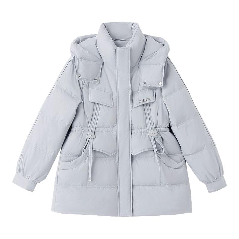 羽绒服女中长款2025冬季新款超好看休闲减龄收腰蓝色白鸭绒厚外套
