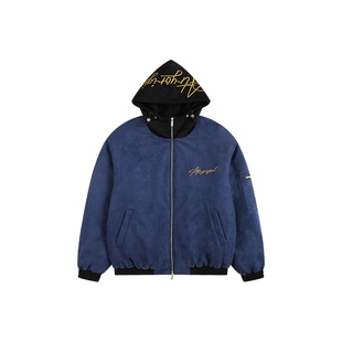 ATRY方格刺绣加厚夹棉连帽夹克 秋冬季国潮牌美式高街新品外套男