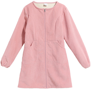 韩版时尚大人女灯芯绒罩衣长袖秋冬厨房围裙兜羽绒服防脏加绒罩衫