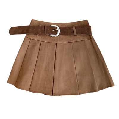 2025秋冬美式甜酷辣妹防走光麂皮绒a字半身百褶裙短裙