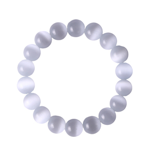 白色猫眼石手串女小众轻奢高级感珠子叠戴手链冰种水晶串珠礼物