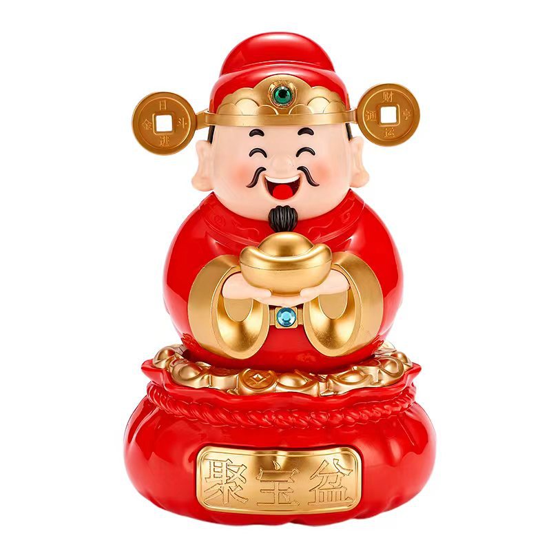 太阳能财神爷摇头招财解压摆件