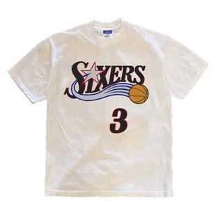 费城76人队球衣篮球艾弗森3号短袖T恤男训练运动服纯棉长袖打底衫