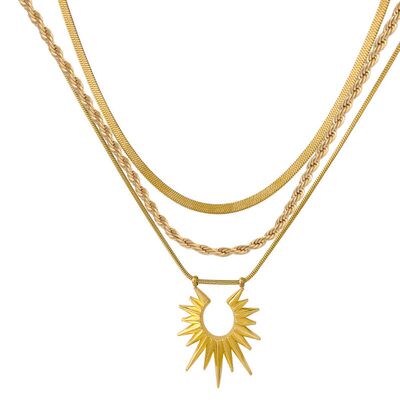 GuangYu金色太阳神三层叠戴项链