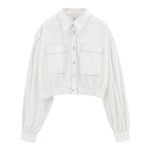 SLY 24冬季新品非正式学院风中性短款缝线衬衫女030HSZ30-1800