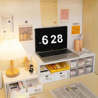 新品 双层拉伸电脑增高架白色桌面ins可放抽屉笔记书桌办公室垫高
