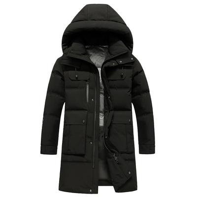 鸭鸭时尚长款加厚连帽羽绒服男