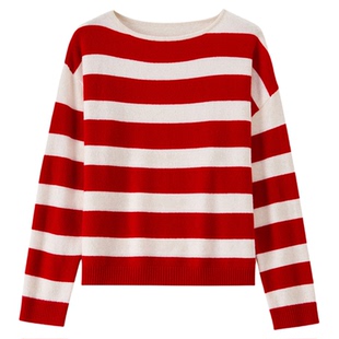 【新年新衣】奕辰2026春季新款绵羊毛条纹针织衫毛衣慵懒毛衫女