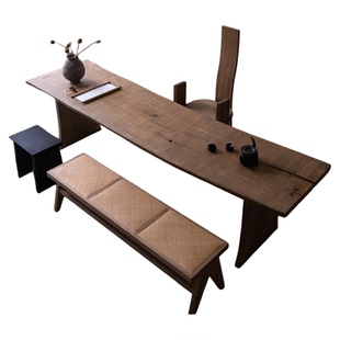 木有作为侘寂实木大板茶桌书桌中古白蜡木风化原木长桌茶台泡茶桌