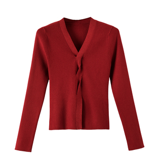 晚白2026春款上衣内搭外穿气质新年毛衣条纹红色针织衫女