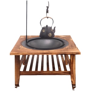 户外木炭火盆冬天围炉实木架烧烤桌庭院煮茶烤火农村老式铸铁传统