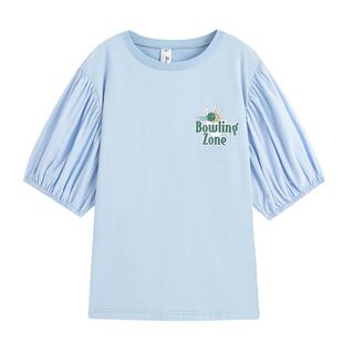 初中学生短袖t恤女宽松夏季新款少女高中生短款休闲韩版浅蓝上衣