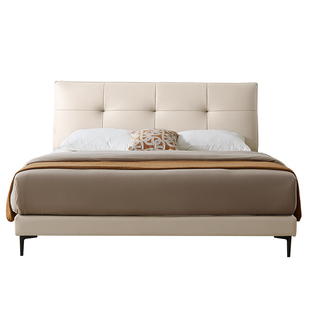 双虎轻奢真皮床主卧现代双人床意式极简储物齐边软包实木床23661