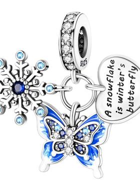 原创设计春冬季款珠子铜镀S925银DIY雪花配饰潘家风格报春鸟串珠