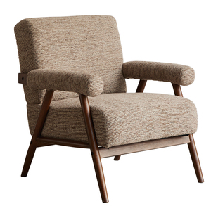 摩尔单人沙发复古休闲椅阳台懒人躺椅客厅胡桃木色椅子中古诧寂风