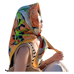 复古法式油画小方巾百搭女夏季防晒丝巾海边沙滩披肩包头巾薄款90