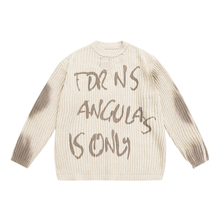 FDR官方店 美式复古喷染提花针织毛衣男女秋冬宽松运动情侣装上衣